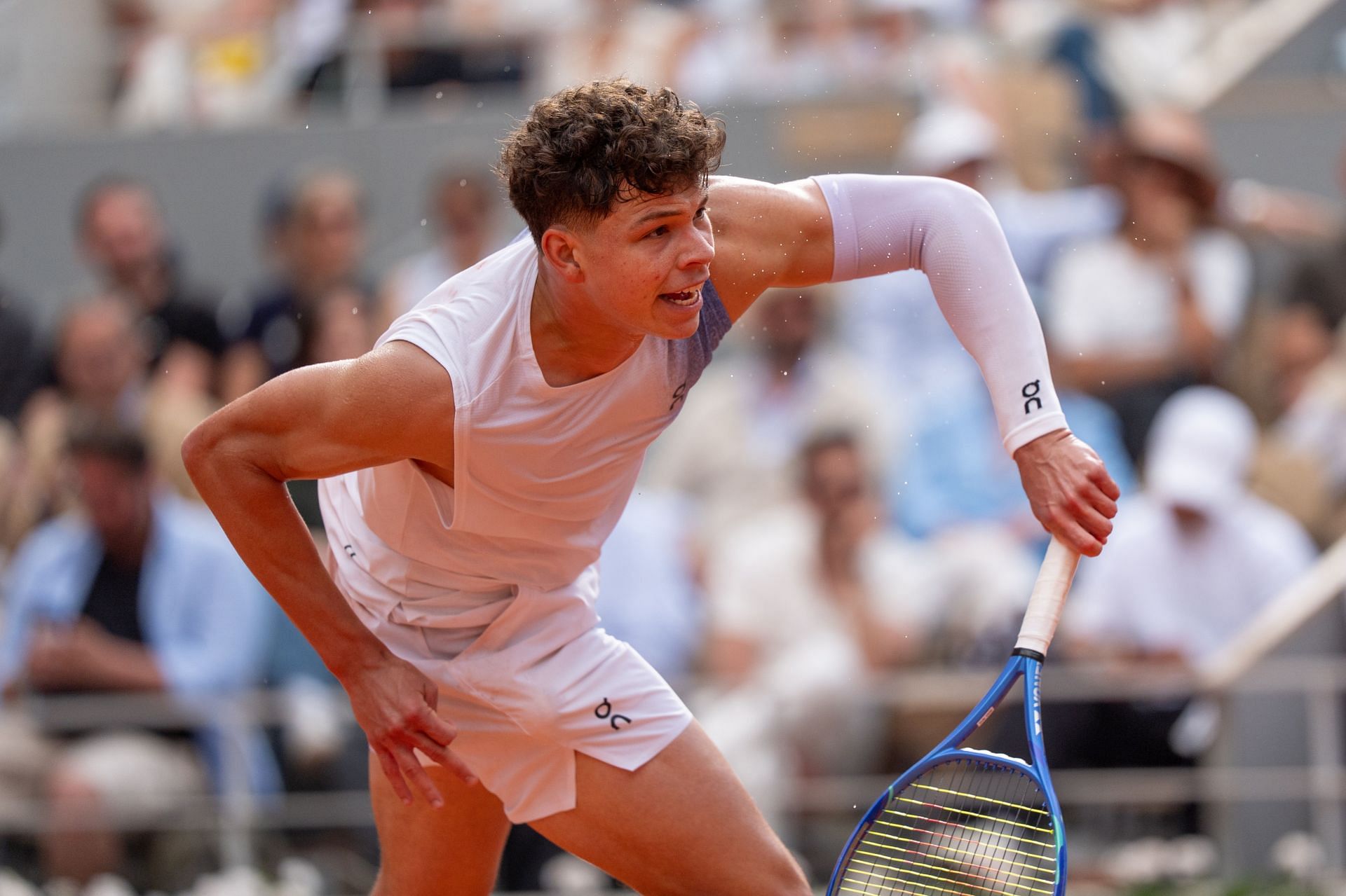 Ben Shelton hits a serve at French Open 2025 | Image Source: Getty